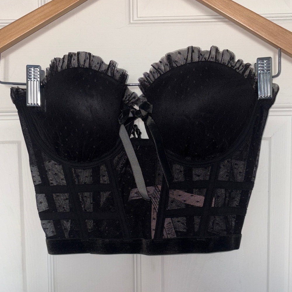 Victoria’s Secret Dotted Mesh Corset Bra NWT Black Size 34B - Picture 4 of 9